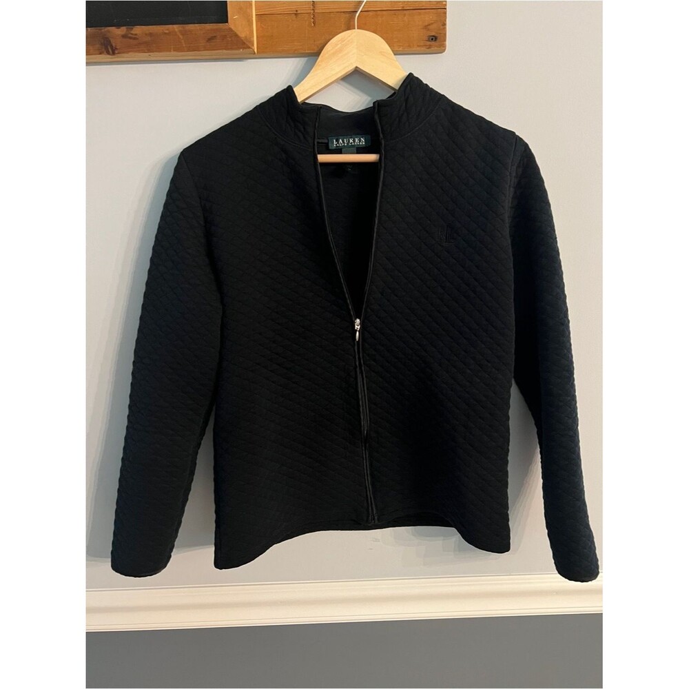 Lauren Ralph Lauren Black Quilted Zip Front Jacket Lightweight Textured